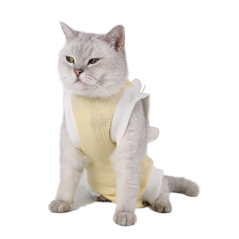 Cat Surgery Recovery Suit,Soft Recovery Suit for Cats After Surgery Wear,Professional Cat Recovery Suit Female(Yellow,S) S-Yellow Cotton