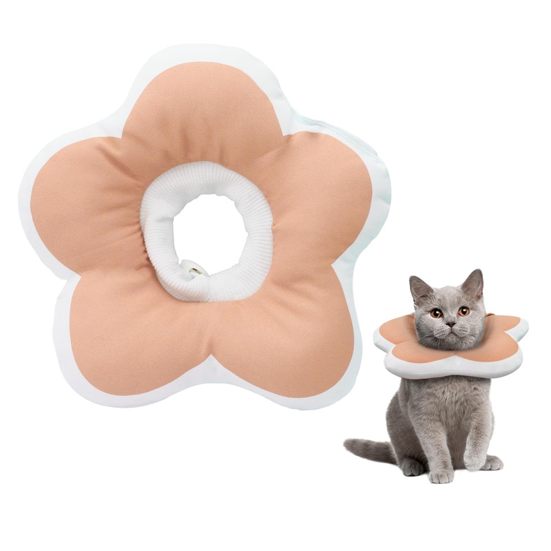 Cute Cat Flower Cone, Anti Splashing Water Soft E Collar for Cats After Surgery, Cat Neck Pillow for Cozy Sleep and Anti-Licking, Cat Donut Cone for Cats/Puppies to Take Photos (Pink, M) Pink Medium