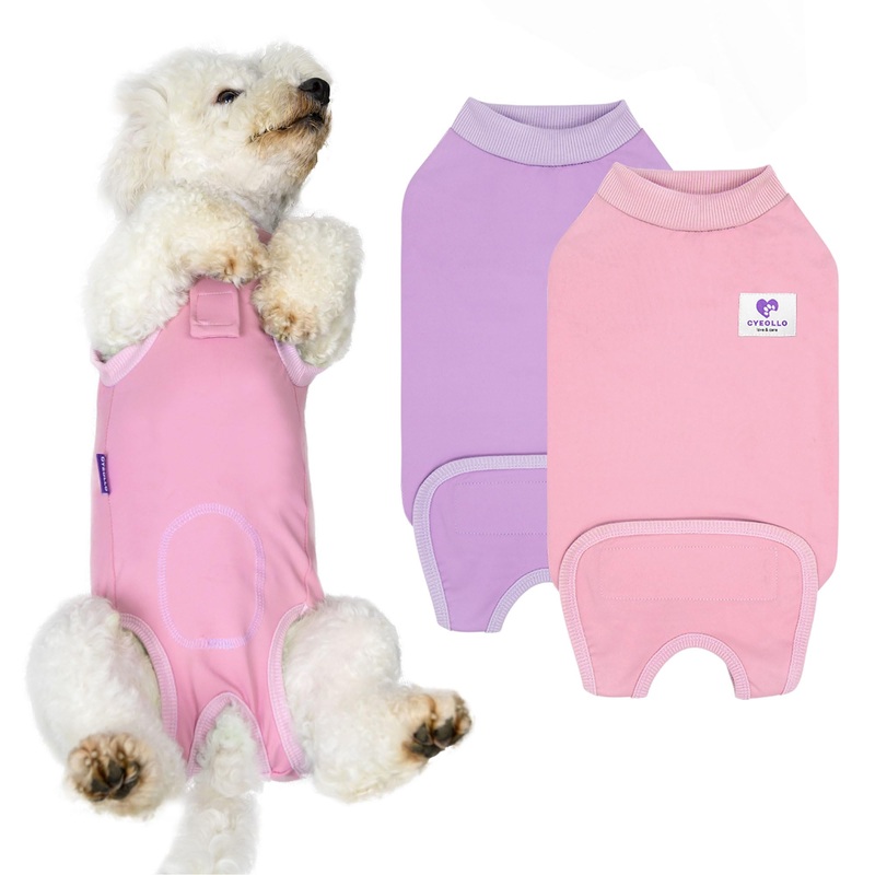 cyeollo 2pack Surgery Recovery Suit for Dogs Cats Soft Breathable Female Male Pet Bodysuit After Surgery for Spay, Neuter, Surgical Recovery Onesie Shirt for Small Medium Large Dogs, Pink & Purple, S Small (Back: 12″-15″) 1# Pink & Purple (2Pack)
