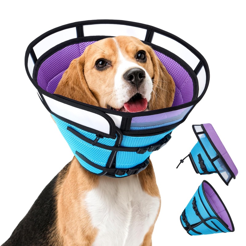 Dog Cone Collar Soft Cones – Breathable Mesh Adjustable Length Foldable Comfy for Large Medium Small Dogs After Surgery (Blue Purple, L) Blue Purple L (Neck Girth 13.7-17.7)