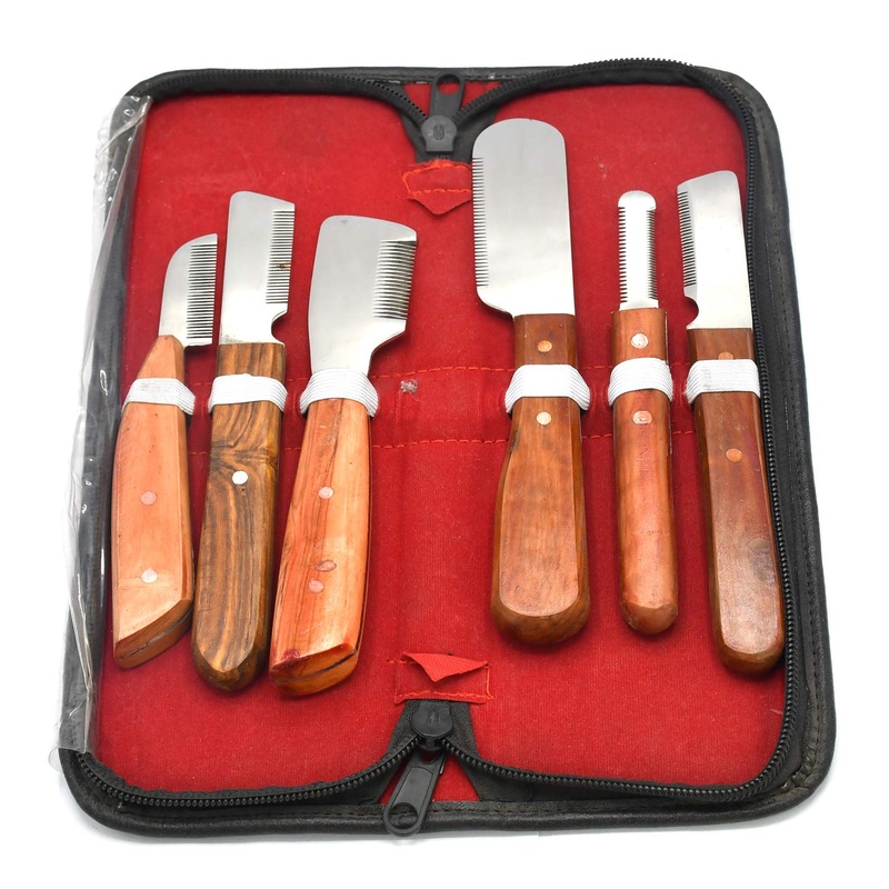 Dog Grooming Coat Stripping Knife Stripper Trimmer Tool Wooded Handle Stripping Knives Set of 6 in Stainless Steel Non-Slip Tools for Grooming Dogs