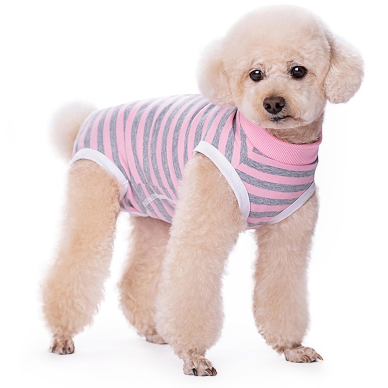 Dog Surgery Recovery Suit,Female Male Puppy Shirt,Dog Spay Neuter Onesie,E-Collar Cone Alternative,Abdominal Wound Protector,Prevent Licking Wound(Pink Gray Stripe-l) L pink