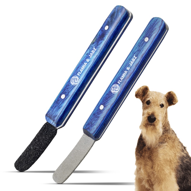 FLAMIA & JABZ Stripping Metal Stone Diamond Edged for Dogs, Cats & Pets with Wooden Grip (2 Piece Pack of Coarse & Fine) 2 Piece Pack (Coarse & Fine)