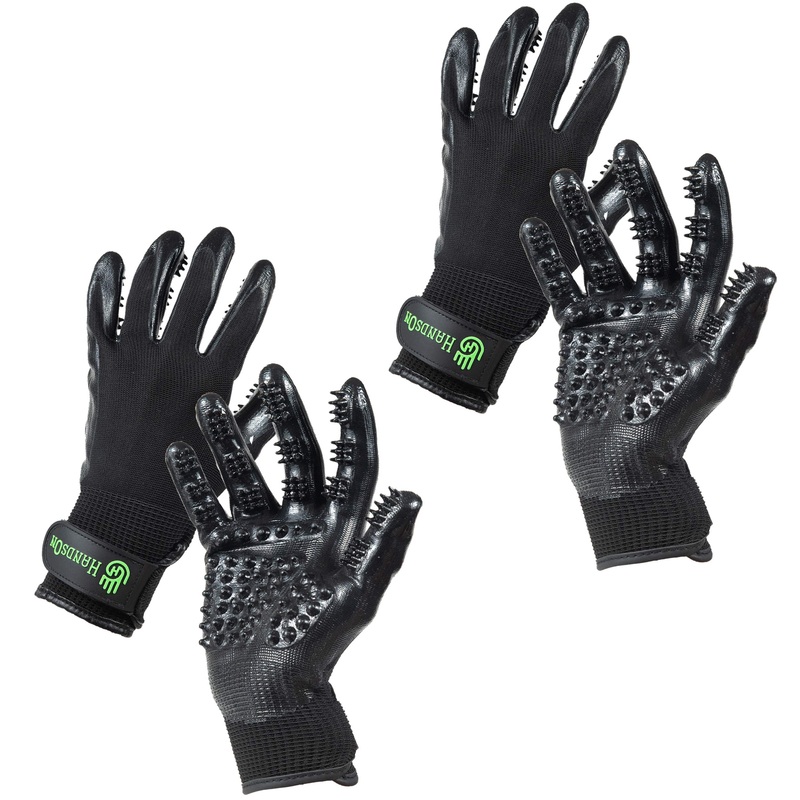 Handson Pet Grooming Gloves – #1 Ranked, Award-Winning Cat, Dog & Horse Hair Remover Gloves – Bathing, Shedding & Massaging Tool – Gentle Brush for Long & Short Fur (2 Pairs, Black, Large) 2 Larges