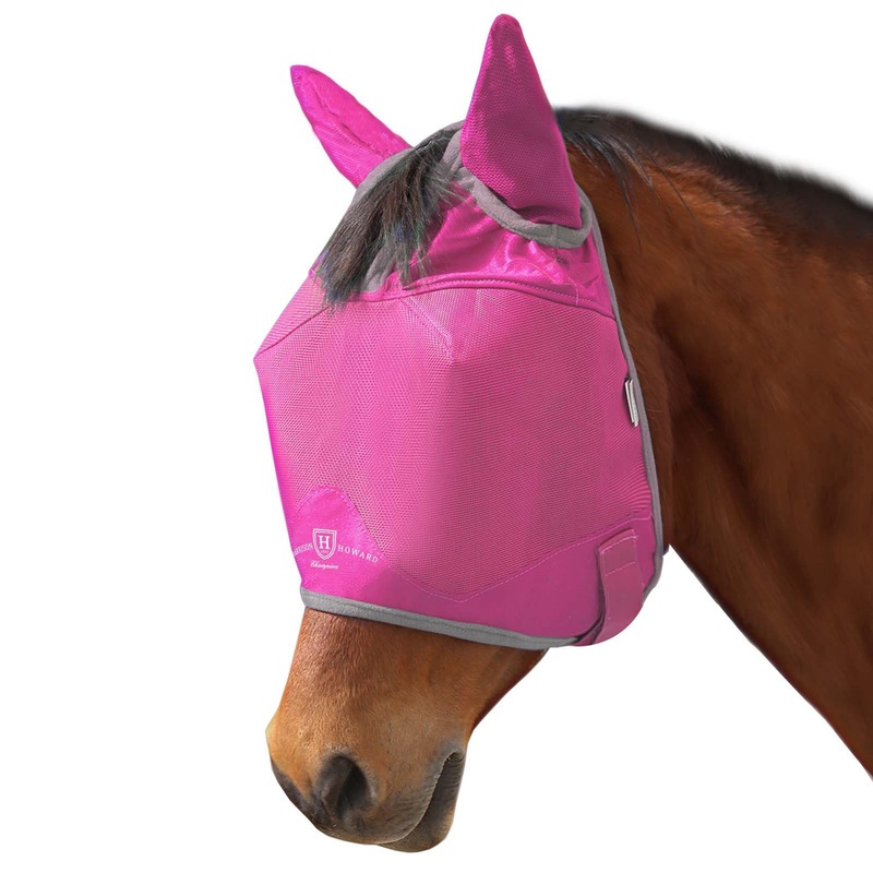 Harrison Howard UV-proof Multi-Function Fabrics Thick Fleece Padding Horse Fly Mask Half Face with Ears Magenta Horse Large Horse (Large)