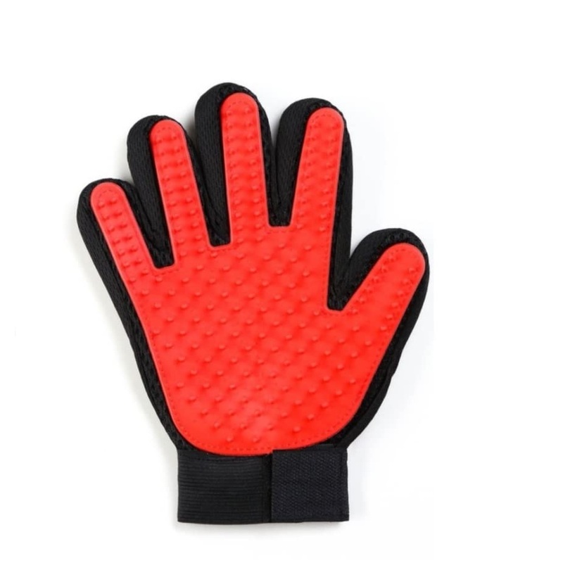 Massage Mitt – Pet Hair Remover Glove – Gentle Pet Grooming Glove Brush – Perfect for Dogs & Cats with Long & Short Fur – 1 Pack (Right-Hand), Red