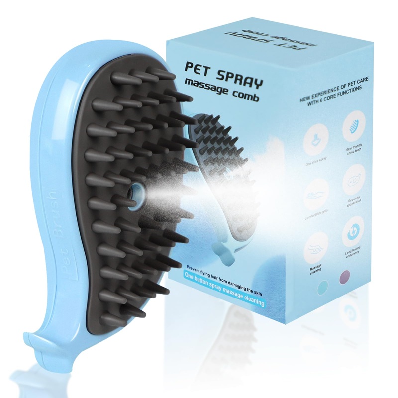 Nepfaivy Cat Steam Brush for Shedding – 3 in 1 Pet Steam Brush for Dog and Cat, Rechargeable Steamy Cat Brush, Spritz Defur Comb for Cats, Steamer Brush for Massage, Grooming and Removing Loose Hair Blue