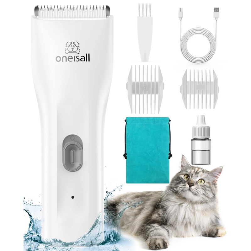 oneisall Pet Clipper for Cat Matted Hair, Pet Shaver for Cats Quiet Pet Hair Clippers Cordless Cat Clippers for Matted Hair Cat Clippers for Long Hair Standard White