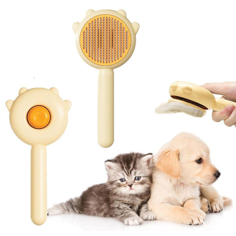 Pet Grooming Brush, Self Cleaning Cat Dog Brush, Pet Cleaning Slicker Brush with Release Button, Cats Brush for Shedding Grooming, Dog Cat Grooming Shedding Brush for Long and Short Hair
