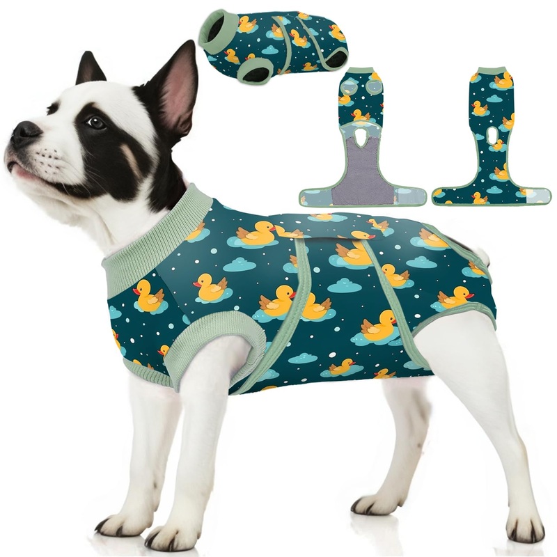 PetWarm Dog Recovery Suit Female Spay,Recovery Suit for Female Male Dogs Bodysuit for Abdominal Wounds Skin Disease,Professional Pet Recovery Shirt Dog Abdominal Wounds Bandages,Duck Pattern,Green,XL X-Large (Back:27.6-32.3”, Weight:45-75LB) Green