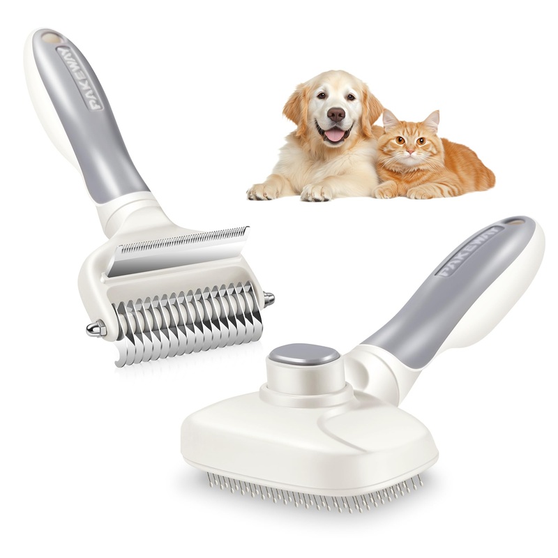 Potaroma 3 in 1 Dog Cat Grooming Brush, Double-Sided Deshedding – Dematting Undercoat Rake and Pin Brush for Long and Short Haired Dogs Cats, Shedding Comb Pet Hair Deshedder, Grey White