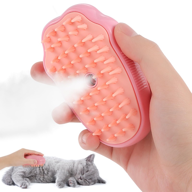 Rechargeable Cat Steam Brush for Shedding – Self Cleaning Steamy Cat Brush Cat Steamy 3-in-1 Pet Steam Brush – Spray, Massage & Hair Removal Grooming Tool, Pink
