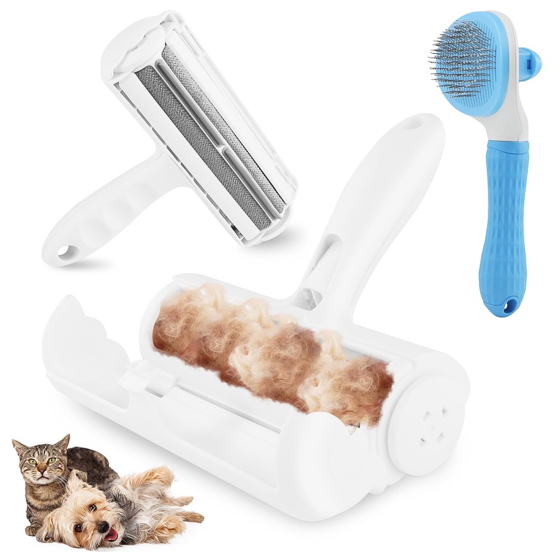 Roller Pet Hair Remover-2Pack Brush and Remover Reusable Lint Roller-Cat and Dog Hair Remover-Pet Hair Remover for Furniture/Bed,Reusable Dog Hair Remover Roller for Dog & Cat Cleaning (Grey) Gray