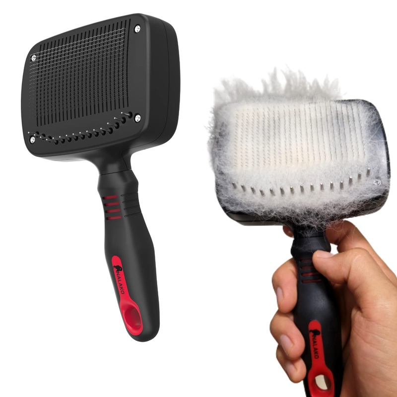 Self Cleaning Slicker TWO in One Brush – Updated Button – Slicker & Undercoat Rake – Remove Shedding Dog Hair, Undercoat & Mats, for Medium & Long Haired Dogs, Great for Husky, GSD