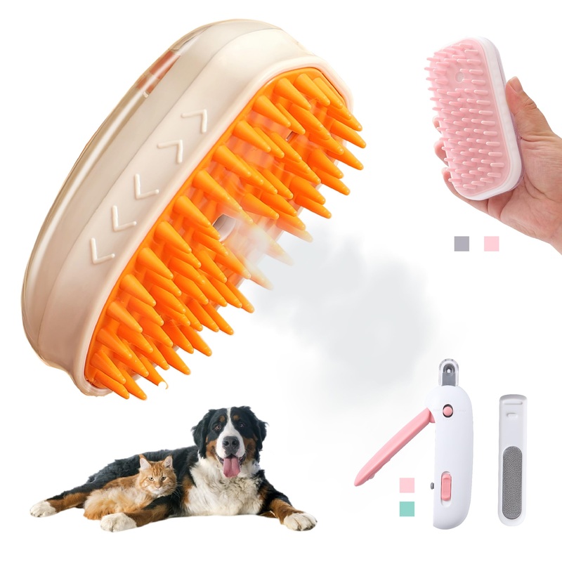 Spritz Defur Comb for Cats | Upgraded Electric Cloud Care Cat Brush | Steam Brush for Cats | Cat Nail Clippers with Safety Design | Pet Bath Brush with Gel Dispenser |3PCS Premium Grooming Supplies