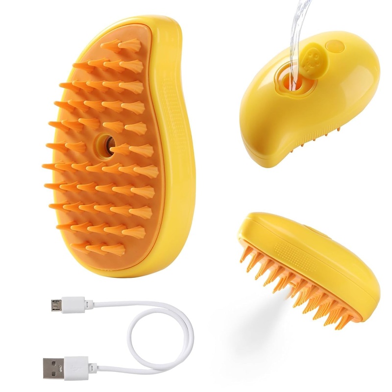 Steam Brush For Cats,3 In 1 Steamy Pet Brush,Cat Hair Brush With Steamer,Cat Comb With Steam,Cat Steamer Brush For Shedding,Steam Brush For Pets (yellow) Yellow