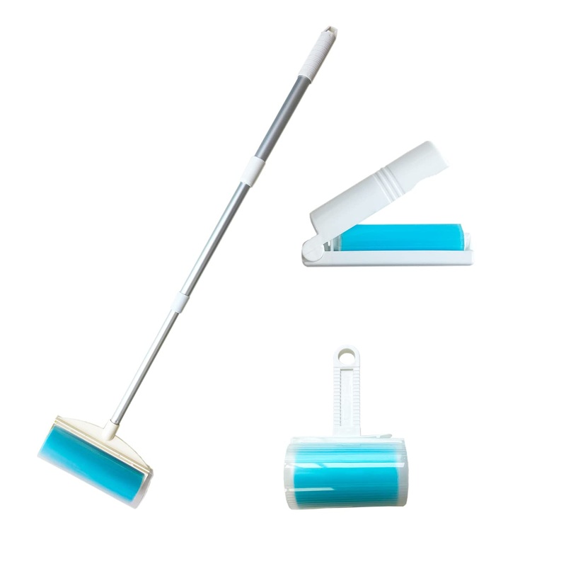 SUZZYVINE Pet Hair Remover with Long Handle, Resuable Lint Roller Cat Dog Hair Remover, Washasble Sticky, Reusable 1 Long Handle 1 Wide Roller Plus 1 Medium Roller + 1 Travel Roller 4 Pack