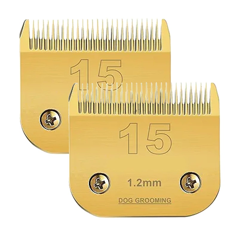 2 Packs #15 Clipper Blade Dog Grooming Compatible with Wahl/Oster Dog Clippers 3/64″ 1.2mm Cut Length(Gold)