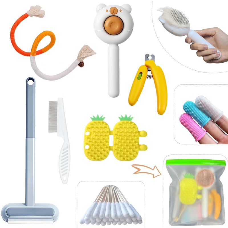 8 PCS Kitten Starter Kit for Indoor Cats Include Pet Hair Removal Brush, Cat Grooming Brush, Cat Harness and More for Kitten Supplies Accessories, Perfect Welcome Home Gift for Your New Cat 8 PCS