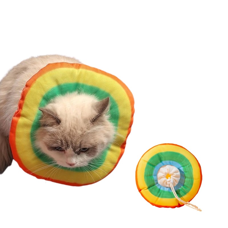 Cat Cone Collar Soft, Adjustable Soft Cone for Cats, Cat Recovery Collar After Surgery for Kittens, E-Collar Elizabethan Collar for Cats, Medium, rainbow