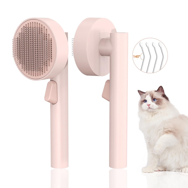Cat Grooming Brush,Cat Brush for Shedding Pet Hair Cleaner Brush with Release Button Cats Dogs Self Cleaning Massage Brushes Deshedding Comb for Remove Tangles Loose Fur (Pink) Pink