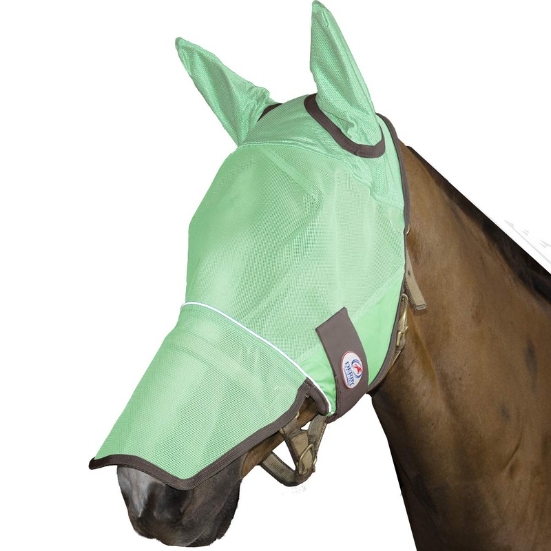 Derby Originals Reflective Mesh Fly Mask with 1 Year Warranty Includes Ears and Nose Cover,Spring Green,Small (Pony),72-7109GR-S