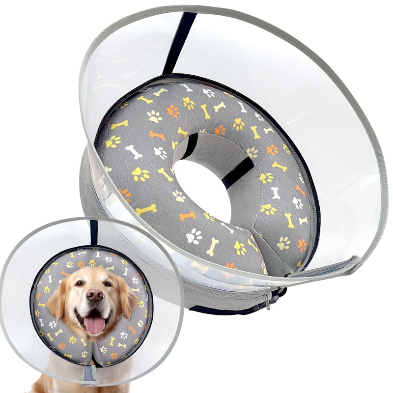Dog Cone Collar with Enhanced Anti-Licking, Inflatable Dog Cone After Surgery, Adjustable Size with Soft Padding for Small Medium Large Dogs – XL Gray