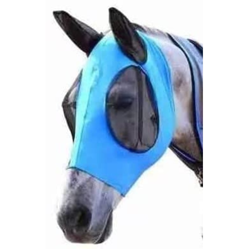 Horse Fly Flying Mask Ears Full Face Mesh Protection Anti-UV Mosquito Insect (Sky Blue)