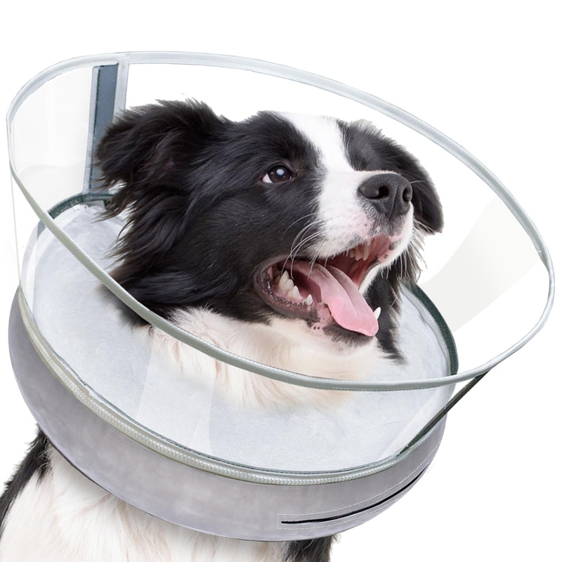 Inflatable Dog Cone Collar Alternative – EzKamfort Soft Dog Cone for Dogs After Surgery, 2-in-1 Dog Recovery Collar with Detachable Shield to Stop Licking, Dog Donut Cone for Small Medium Large Dogs L (Neck: 14-18″)