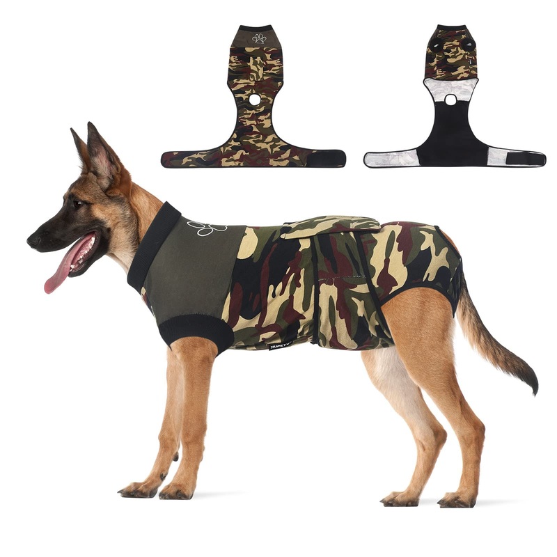 Jiupety Dog Recovery Suit Adjustable, Dog Bodysuit for Abdominal Wound After Surgery, Substitute E-Collar, 3XL Size, Anti-Licking Surgical Dog Onesies, Camo. XXX-Large