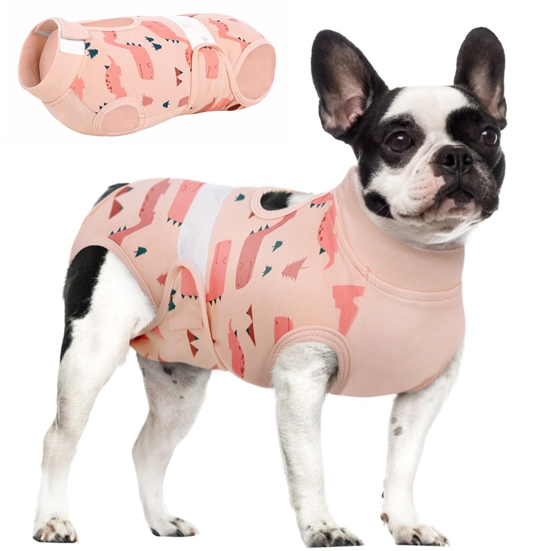 KOESON Recovery Suit for Dogs, Soft Dog Surgery Recovery Suit Female Male Anti Licking, Dinosaur Suitical Recovery Suit for Dogs After Surgery Dog Spay Recovery Suit with Pee Hole Pink L Large