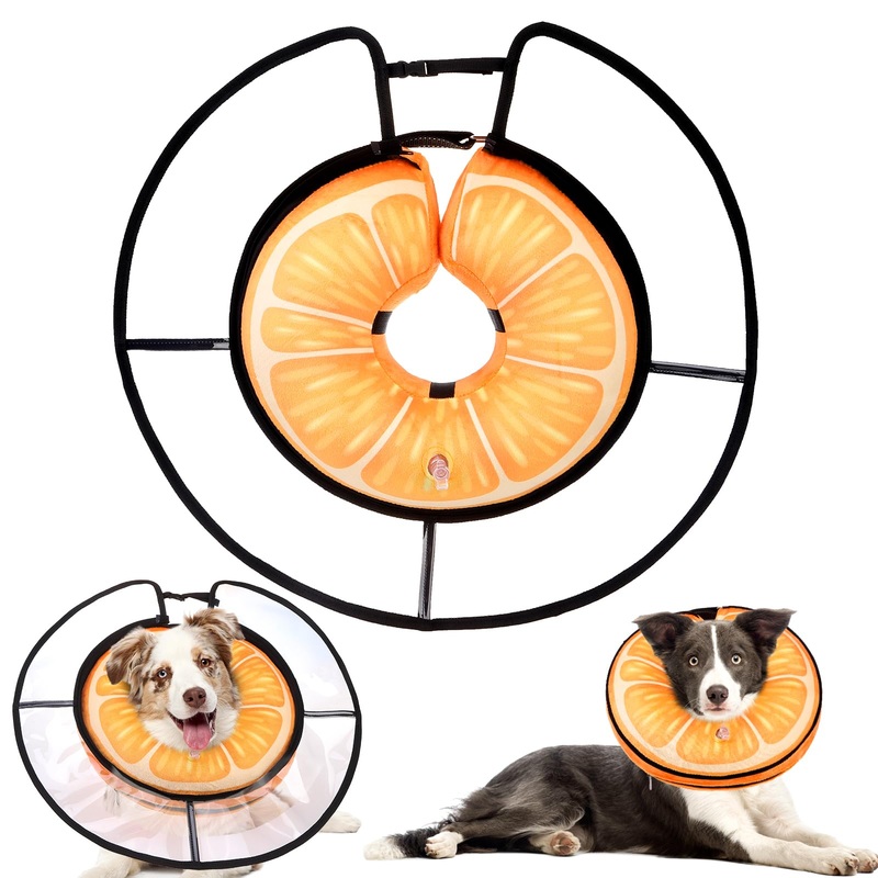 KOOLTAIL Inflatable Dog Cone Collar, Protective Dog Recovery E Collar for Medium Large Dogs After Surgery, Soft Adjustable Dog Neck Donut Cone with Enhanced Anti-Licking Does Not Impede Vision, L Orange