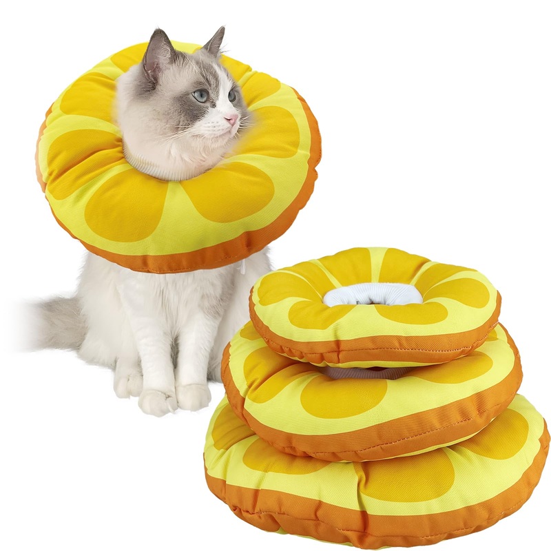KUDES Cat Small Dog Cone Collar,{Fruit Series}Cute Orange Waterproof Elizabethan e Collar Anti-Bite Lick Wound Healing Protective Neck Cone After Surgery Recovery Collar for Small Pet,All-Season Style Orange-S(Within 3.3lb.)