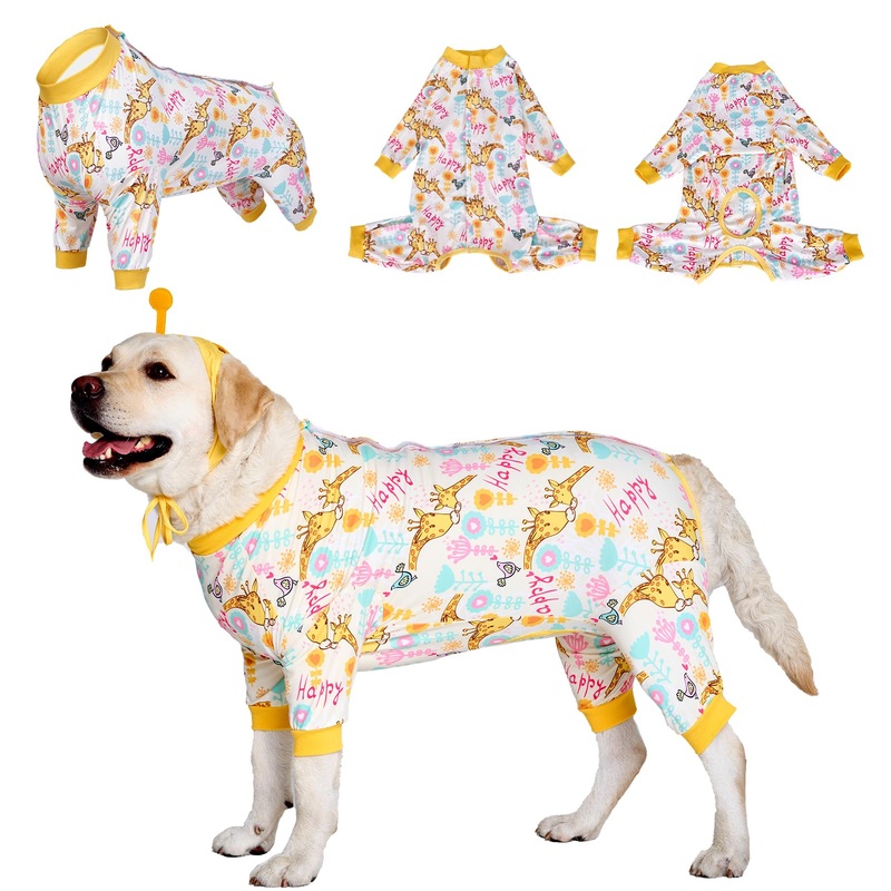LovinPet Dog Recovery Suit – Medium Large – Professional Large Dog Recovery Suit Abdominal Wound Surgical Clothes Post-Operative Vest E-Collar Alternative Recovery,Giraffe,Yellow,3XL 3XL Yellow collar/Yellow