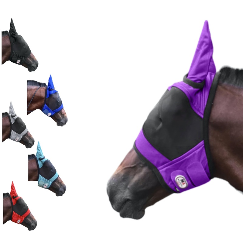 Majestic Ally Horse Fly Mask with Ears, Comfort Durable Fine Mesh, Soft Fleece Touch on Skin, Protect Eyes and Ears (Purple)