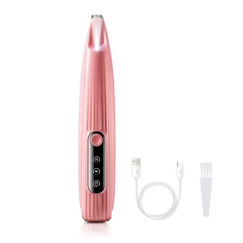 MiOYOOW Dog Paw Trimmer, Low Noise Dog Grooming Clipper USB Rechargeable Pet Grooming Tool with LED Display & Light for Cat Dog Hair Paw Eye Ear Face Pink