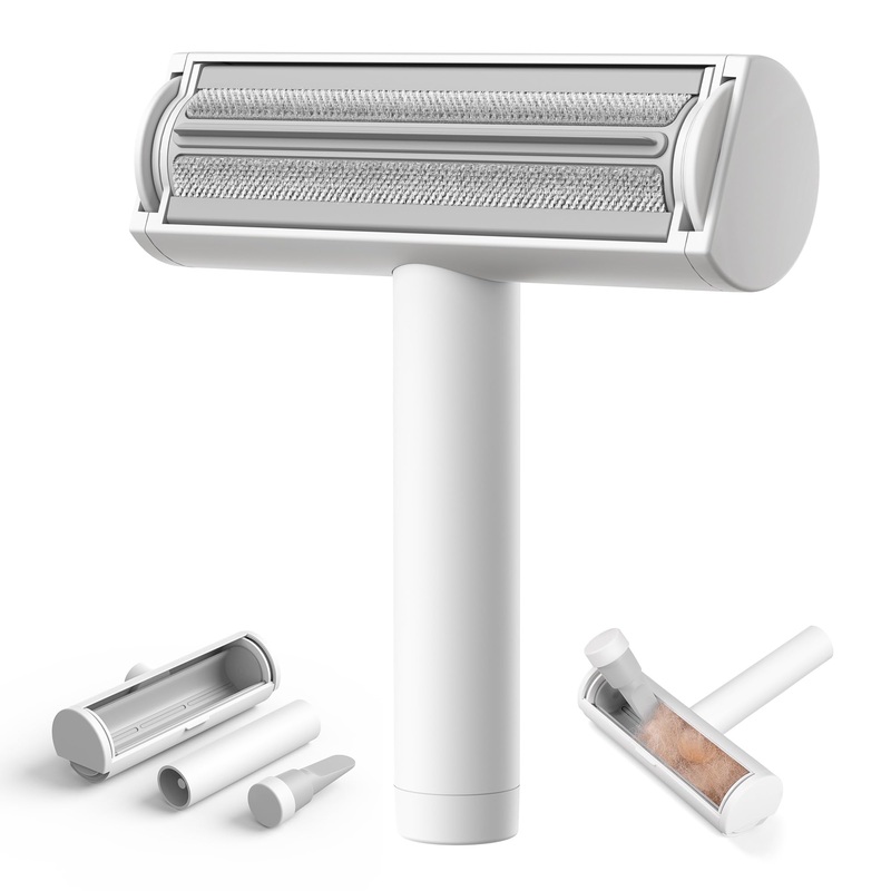 MoonRoller, Pet Hair Removal Tool with Detachable Handle and Cleaning Scraper, Reusable Cat and Dog Hair Remover for Carpet, Couch, Furniture, Car, Bedding, Blanket, Rug, and More