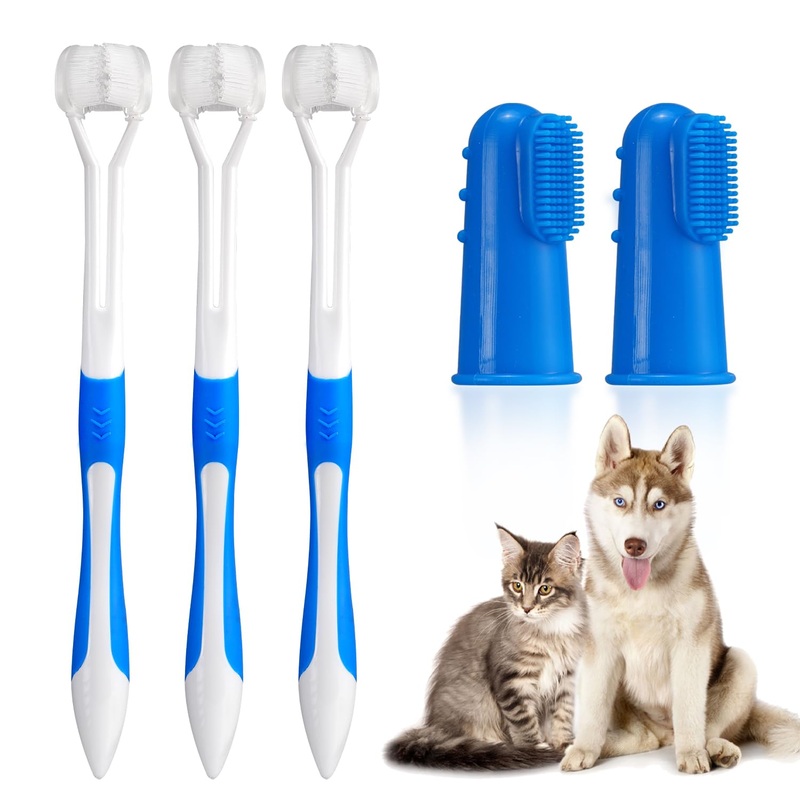 Pawsitive Vibes Dog Toothbrush Set – 3-Sided Dog Toothbrush Set for Dogs, Cats and Puppies – Soft Silicone Bristles for Easy Cleaning and Safety