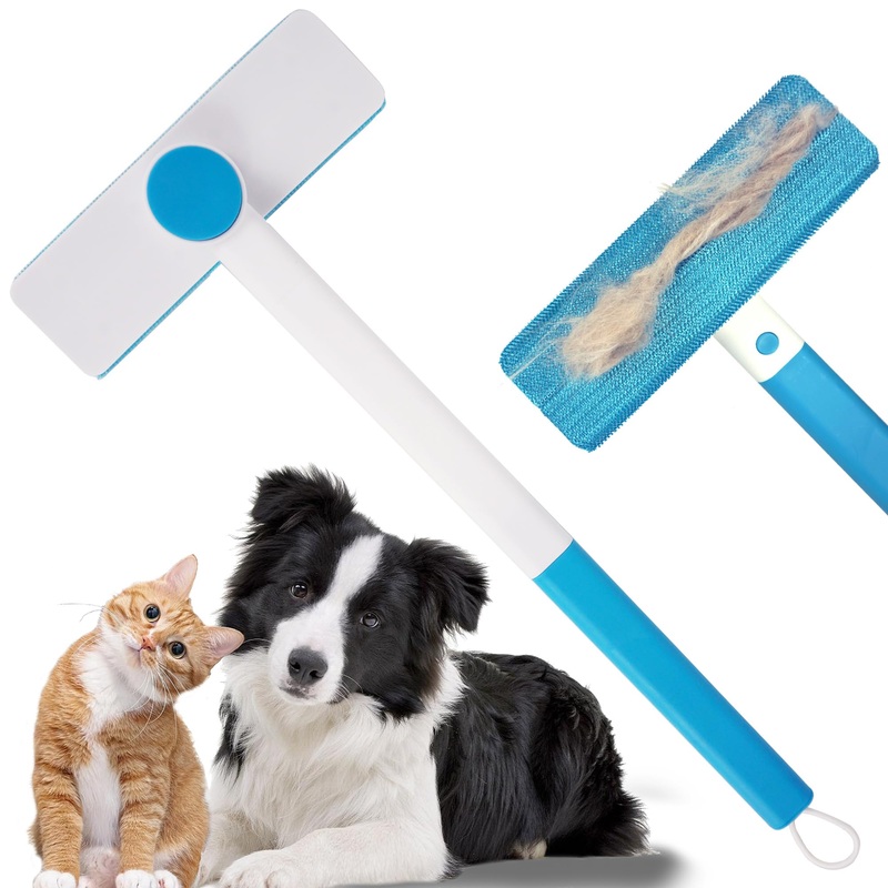 Pet Hair Removal Tool with Rotatable Head, Pet Hair Removal Broom, Dog and Cat Hair Remover for Couch Carpet Furniture Car Clothing Bedding, Large Size 20.5″, Adjustable Handle, Reusable Washable Blue 1