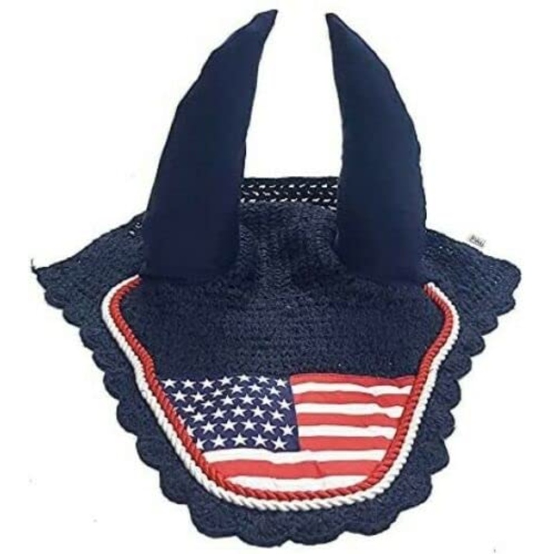 U.S. Flag Horse Fly Bonnet Ear Net Fly Veil Hood Mask Hand Made Crochet Cotton