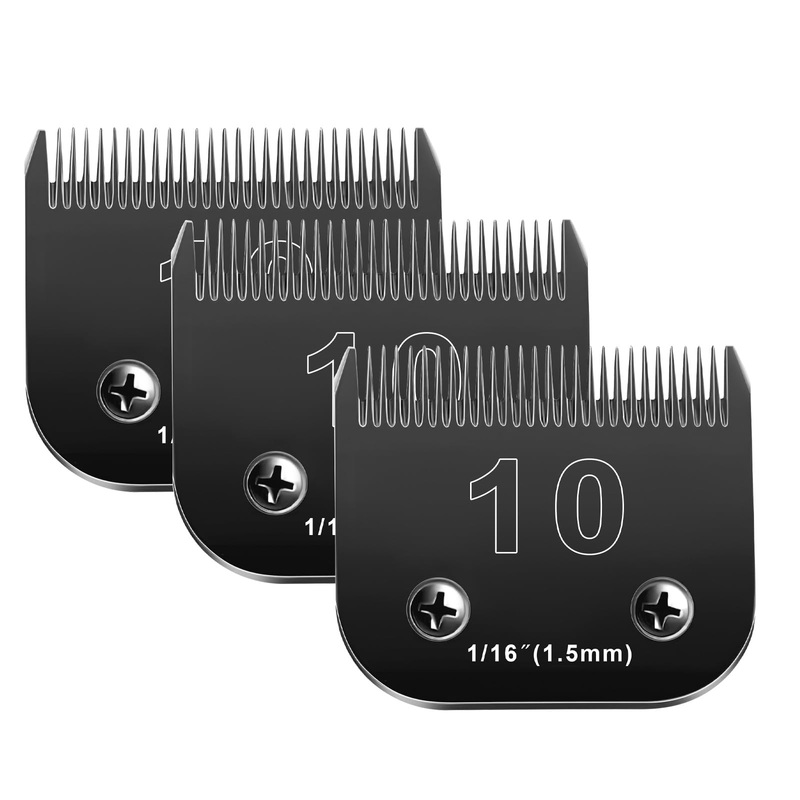 10 Blades Dog Grooming Blades Compatible with Andis/Oster A5/Wahl KM-10 Series Dog Clippers,Detachable Clipper Replacement Blade,Black,Size 10 Blade 1/16″ (10#/3PCS) 2PC 10:1/16”(1.5MM)