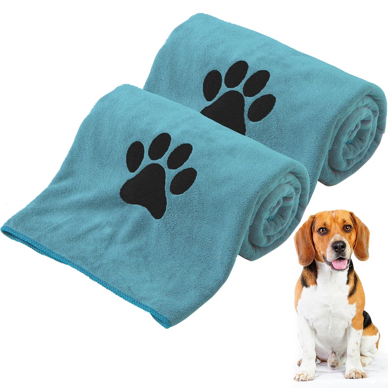 2 Pack Dog Towels for Drying Dogs 20″ x 40″ – Super Absorbent Soft Microfiber Pet Bath Grooming Towel with Embroidered Paw for Pet Dog Cat Bathing Grooming (Azure Blue) Azure Blue