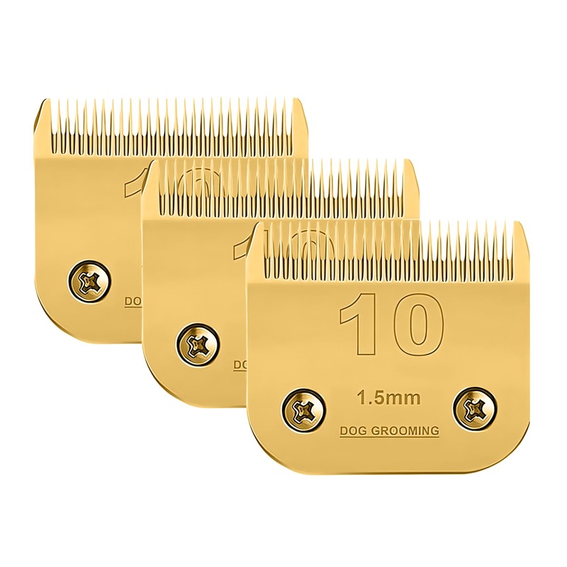 3 PC#10 Clipper Blade Dog Grooming Compatible with Andis/Wahl/Oster Dog Clippers, Carbon Infused Steel Detachable Ceramic Sharp Edge,1/16 -Inch 1.5mm Cut Length (Gold)