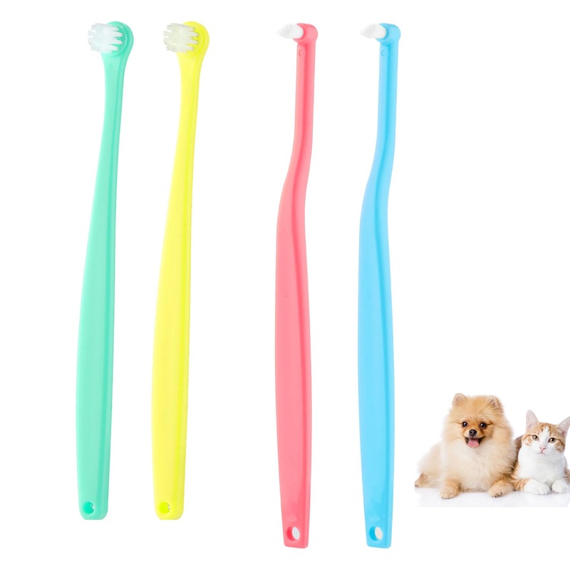 4pcs Dog & Cat Toothbrush, Round & Pointed Soft Bristle Pets Toothbrush Micro Head Kitten Teeth Cleaning Brush Dental Care for Puppy Kitty Reduce Plaque Tartar Formation & Bad Breath (Color 2) Color 2