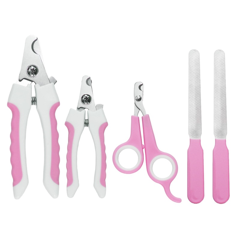 5Pcs Dogs and Cats Grooming Nail Clippers Kit Pet Claws Nail Clipper Trimmers, with Protective Guard Lock to Avoid Over Cutting, Professional Trimmers for Large and Small Cat and Dog Animal. (Pink) Pink