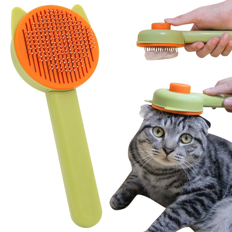 Cat Brush for Indoor Cats Shedding,One-Click Easy Cleanup Pet Hair Removal Tool, Grooming Brush for Both Long and Short Haired Cats and Dogs