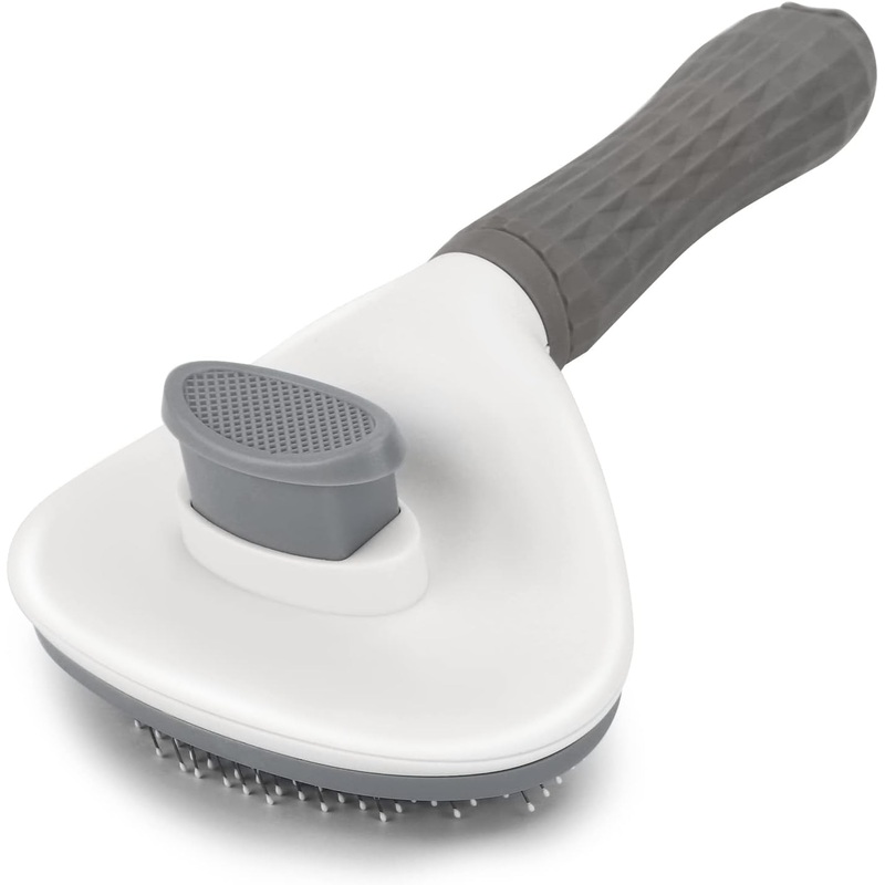 Cat Grooming Brush, pet brush hair remover, Self Cleaning Slicker Brushes for Dogs Cats, dog massage brush (GRAY) Gray and white