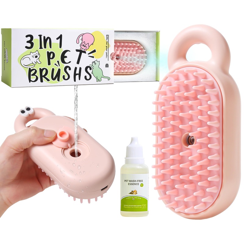 Cat Steam Brush,Water Cat Brush,Pet Steam Brush for Dogs Cats,Steamy Pet Brush,Pet Spray Hair Removal Comb,Steaming Cat Brush Steamer (Pink) Pink