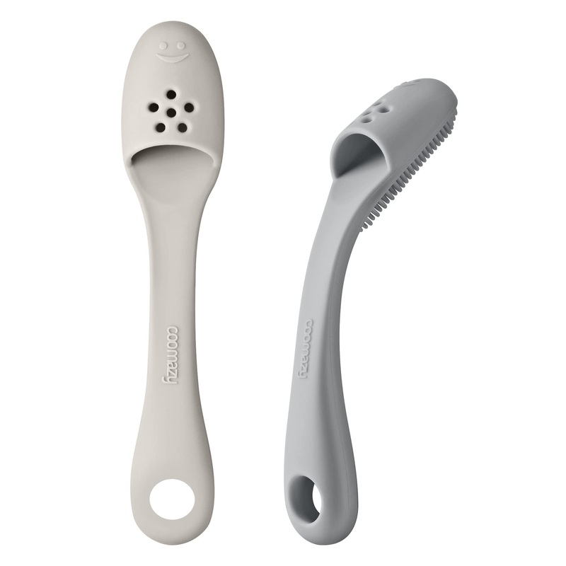 Coomazy Dog Finger Toothbrush, Dog Tooth Brushing Kit with Food Grade Silicone, Easily Clean Teeth Dirt, Suitable for Medium and Large Dogs, 2-Packs, Beige+Grey Grey+beige