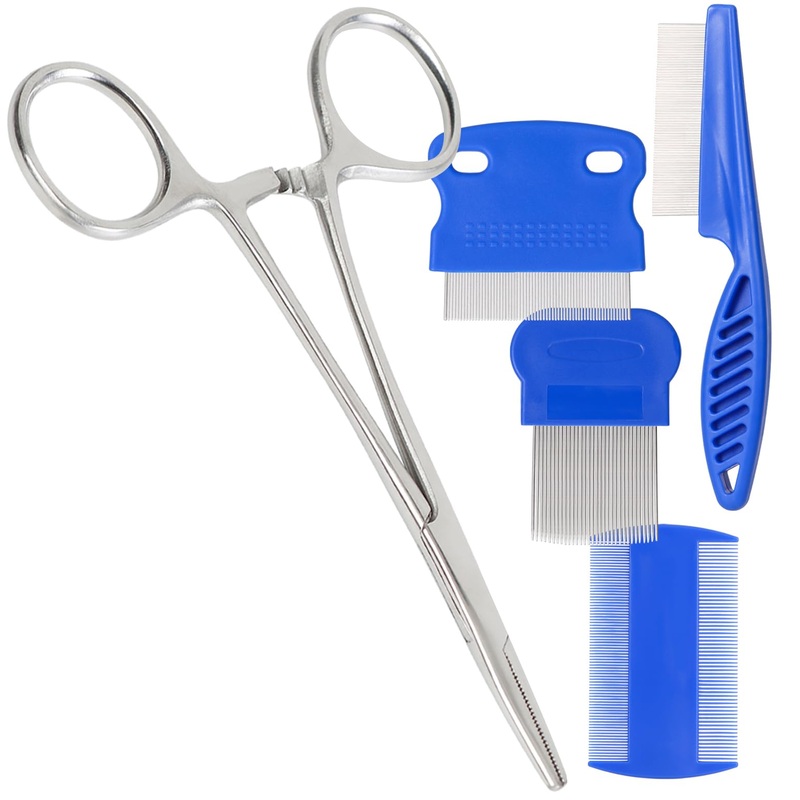 Dog Grooming Pet Ear/Nose Hair Puller Hemostat Forceps Locking Tweezers Clamp Pliers & Flea Comb for Cats and Dogs